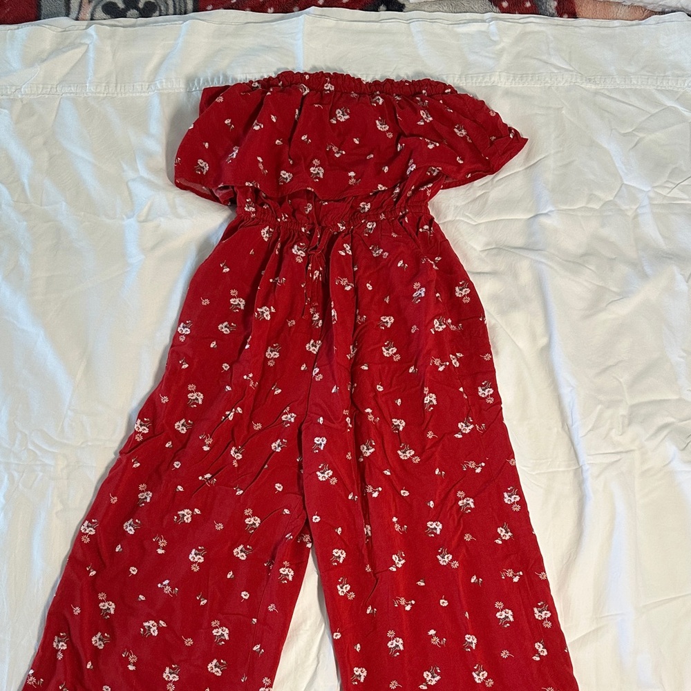 Hollister Red Floral Jumpsuit